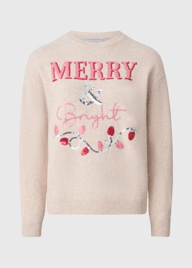 Beige Christmas Merry & Bright Jumper