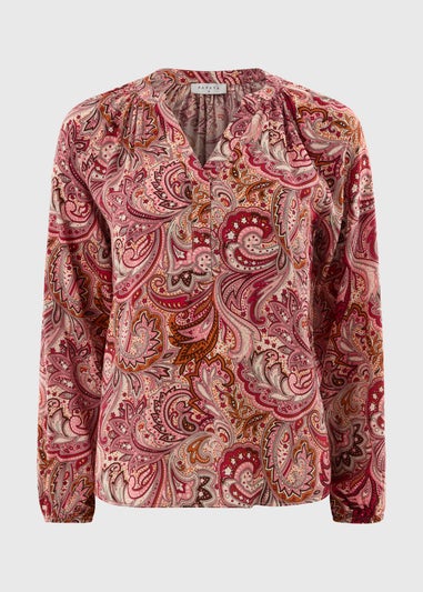 Burgundy Paisley V Neck Blouse