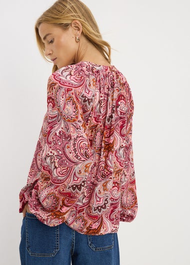Burgundy Paisley V Neck Blouse