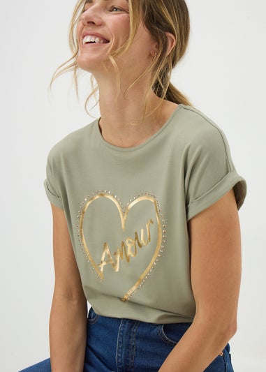 Sage Green Heart Stud T-Shirt