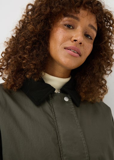 Khaki Quilted Wax Look Showerproof Coat