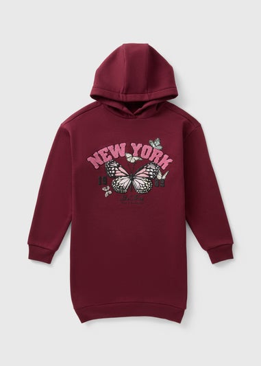 Girls Burgundy Butterfly New York Sweater Dress (7-15yrs)