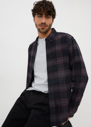 Burgundy Long Sleeve Checked Shirt