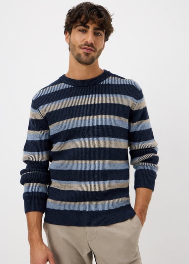 Navy Plaited Stripe Knit Jumper
