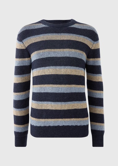Navy Plaited Stripe Knit Jumper