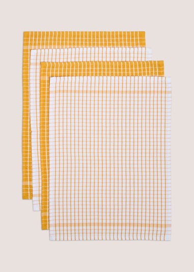 4 Pack Yellow Check Tea Towels