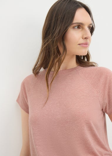 Pink Linen Blend Raglan T-Shirt