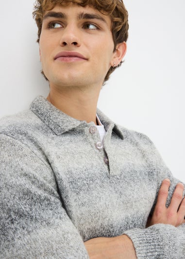 Grey Gradient Long Sleeve Polo Jumper