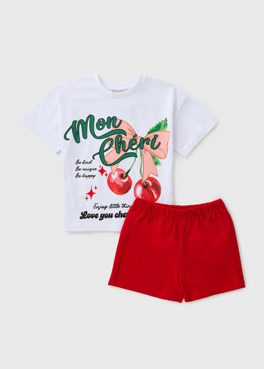 Girls White Cherry Print Top & Shorts Set (7-15yrs)