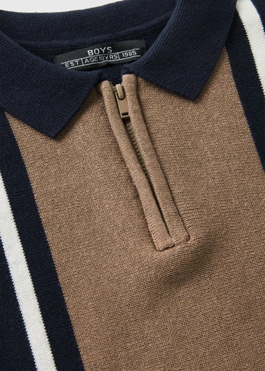 Boys Navy Knit Stripe Polo (7-15yrs)