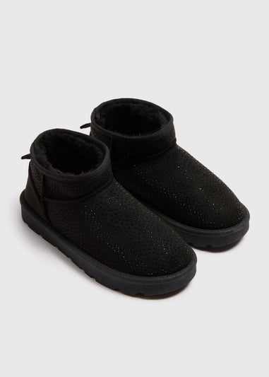 Girls Black Diamante Snug Boots (Younger 10-Older 5)