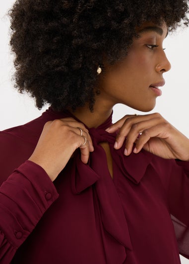 Burgundy Tie Neck Boho Blouse