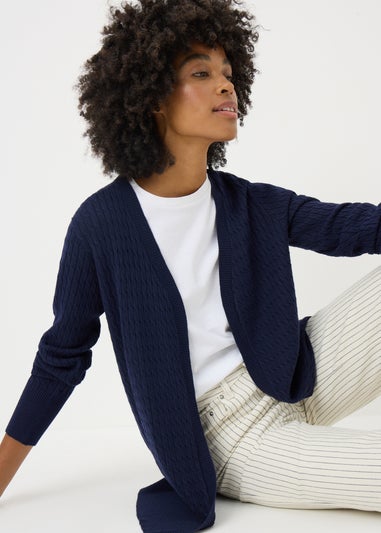 Navy Baby Cable Longline Cardigan