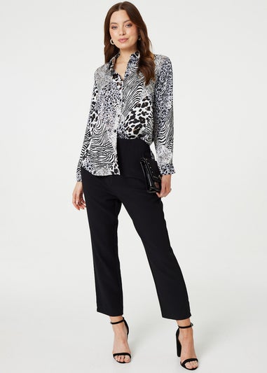 Izabel London White Animal Print Long Sleeve Button Up Shirt