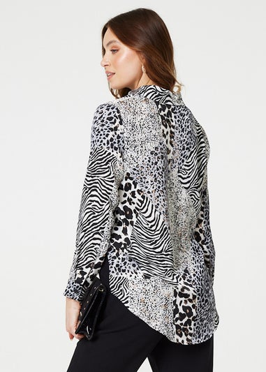 Izabel London White Animal Print Long Sleeve Button Up Shirt