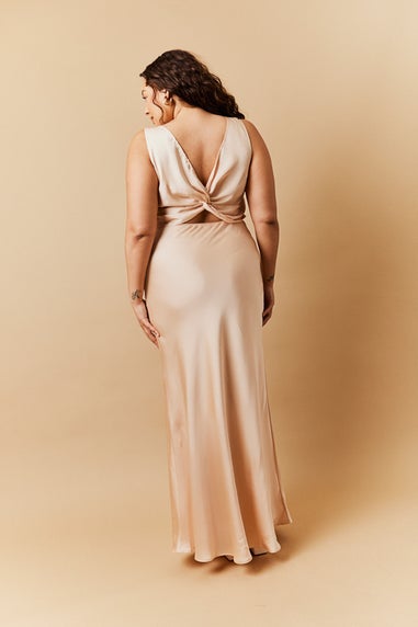 In The Style Gold Satin Twist Back Maxi Dress