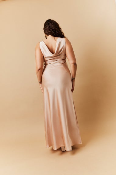 In The Style Beige Satin Cowl Back Maxi Dress