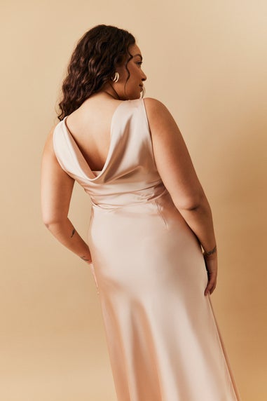 In The Style Beige Satin Cowl Back Maxi Dress