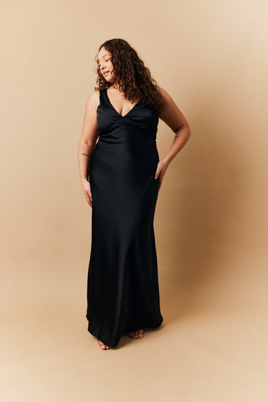 In The Style Black Satin Twist Back Maxi Dress