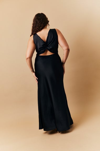 In The Style Black Satin Twist Back Maxi Dress