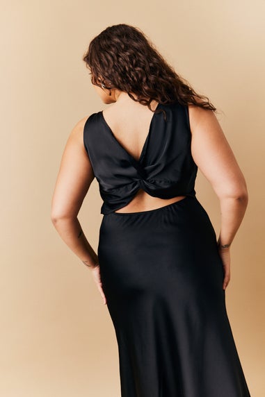 In The Style Black Satin Twist Back Maxi Dress