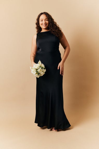 In The Style Black Satin Cowl Back Maxi Dress