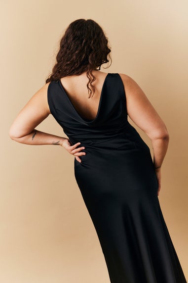 In The Style Black Satin Cowl Back Maxi Dress