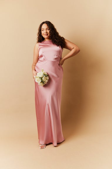 In The Style Pink Satin Cowl Back Maxi Dress