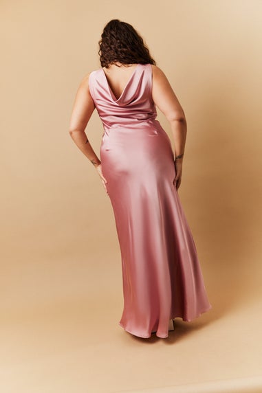 In The Style Pink Satin Cowl Back Maxi Dress