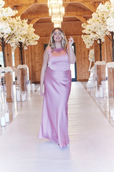 In The Style Pink Satin Cowl Back Maxi Dress