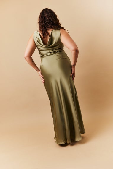 In The Style Olive Satin Cowl Back Maxi Dress