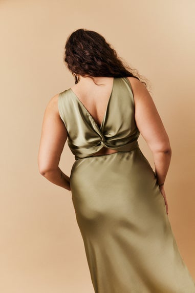 In The Style Green Satin Twist Back Maxi Dress