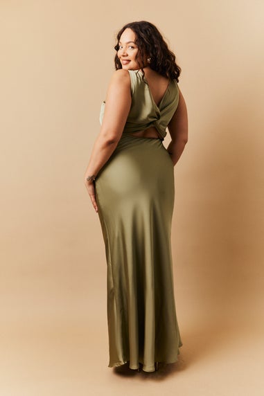 In The Style Green Satin Twist Back Maxi Dress