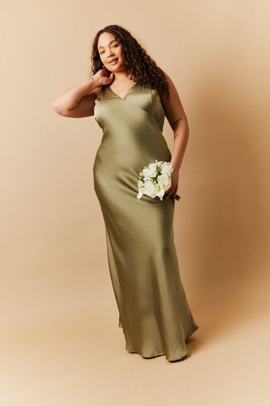 In The Style Green Satin Twist Back Maxi Dress