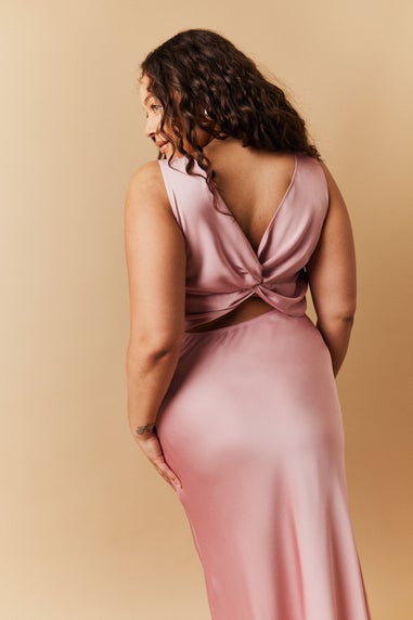 In The Style Rose Pink Satin Twist Back Maxi Dress