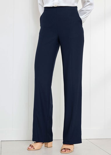 Cotton Traders Navy Wide Leg Occasion Trousers