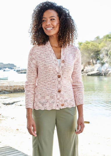 Cotton Traders Dusky Raspberry Crochet Hem Cardigan