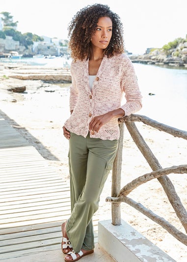 Cotton Traders Dusky Raspberry Crochet Hem Cardigan