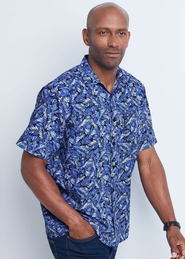 Cotton Traders Navy Guinness Short Sleeve Soft Touch Leaf Print Shirt