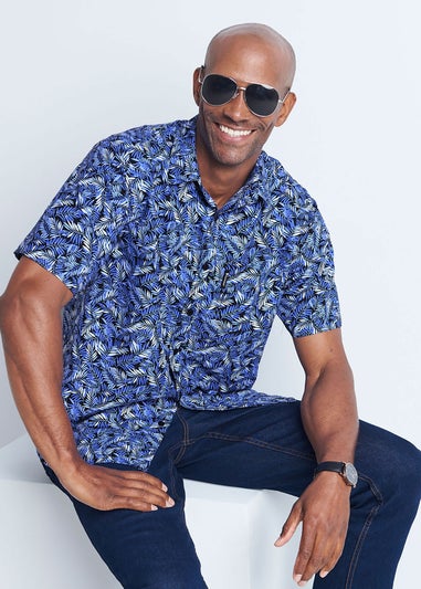 Cotton Traders Navy Guinness Short Sleeve Soft Touch Leaf Print Shirt