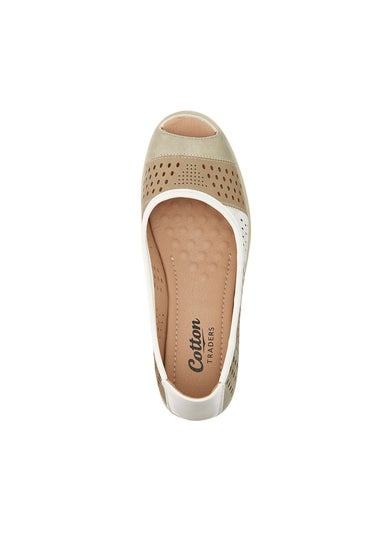 Cotton Traders Gold Flexisole Patchwork Peep Toe Shoes