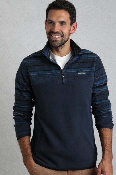 Weird Fish Navy Gilbert 1/4 Zip Striped Microfleece