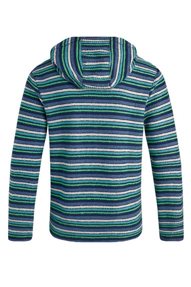 Weird Fish Blue Payson Button Neck Striped Macaroni Hoodie