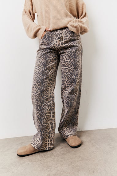 In The Style Brown Leopard Straight Leg Jeans