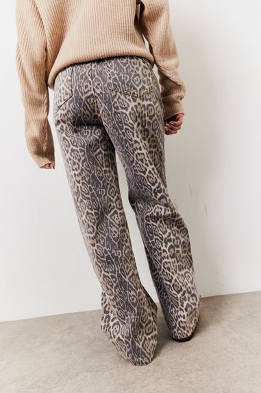 In The Style Brown Leopard Straight Leg Jeans