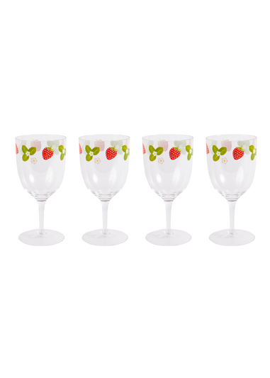 Summerhouse by Navigate Strawberries & Cream Decorated Wine Glasses (Set of 4)