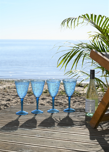 Three Rivers Blue Linear Re-Usable Plastic Tableware Wine Glass Blue (Set of 4)