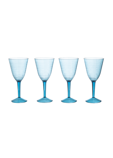 Three Rivers Blue Linear Re-Usable Plastic Tableware Wine Glass Blue (Set of 4)