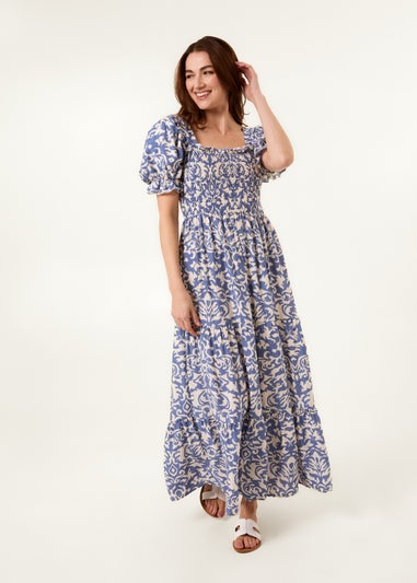 Blue Vanilla Blue Puff Sleeve Square Neck Maxi Dress