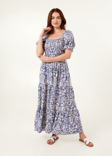 Blue Vanilla Blue Puff Sleeve Square Neck Maxi Dress